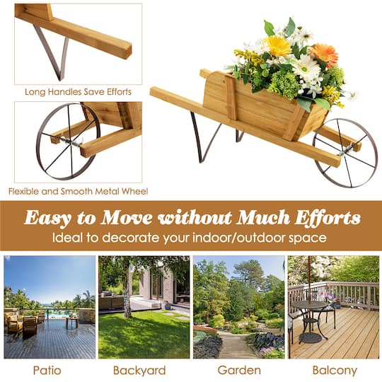 Costway Decorative Rustic Wood Wheelbarrow Planter Cart